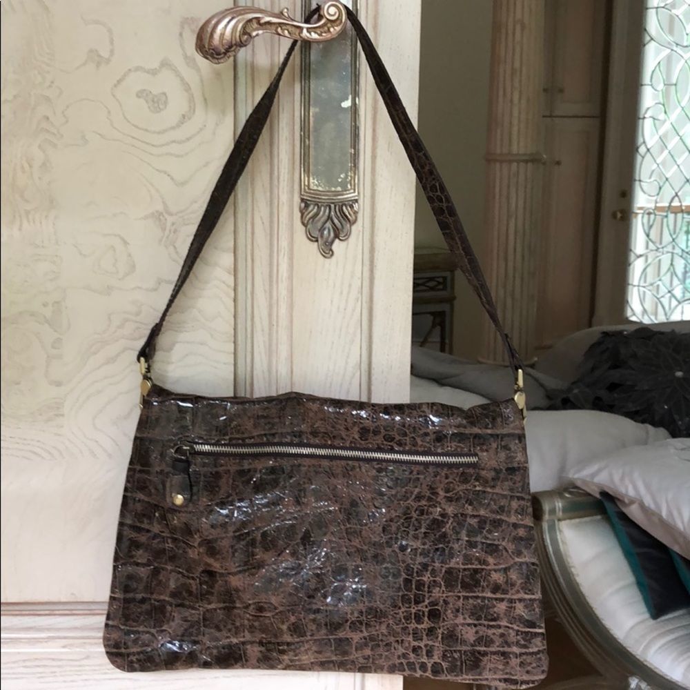 Carla Mancini Vintage Croco Envelope Style Brown Shoulder Bag - Picture 2 of 5